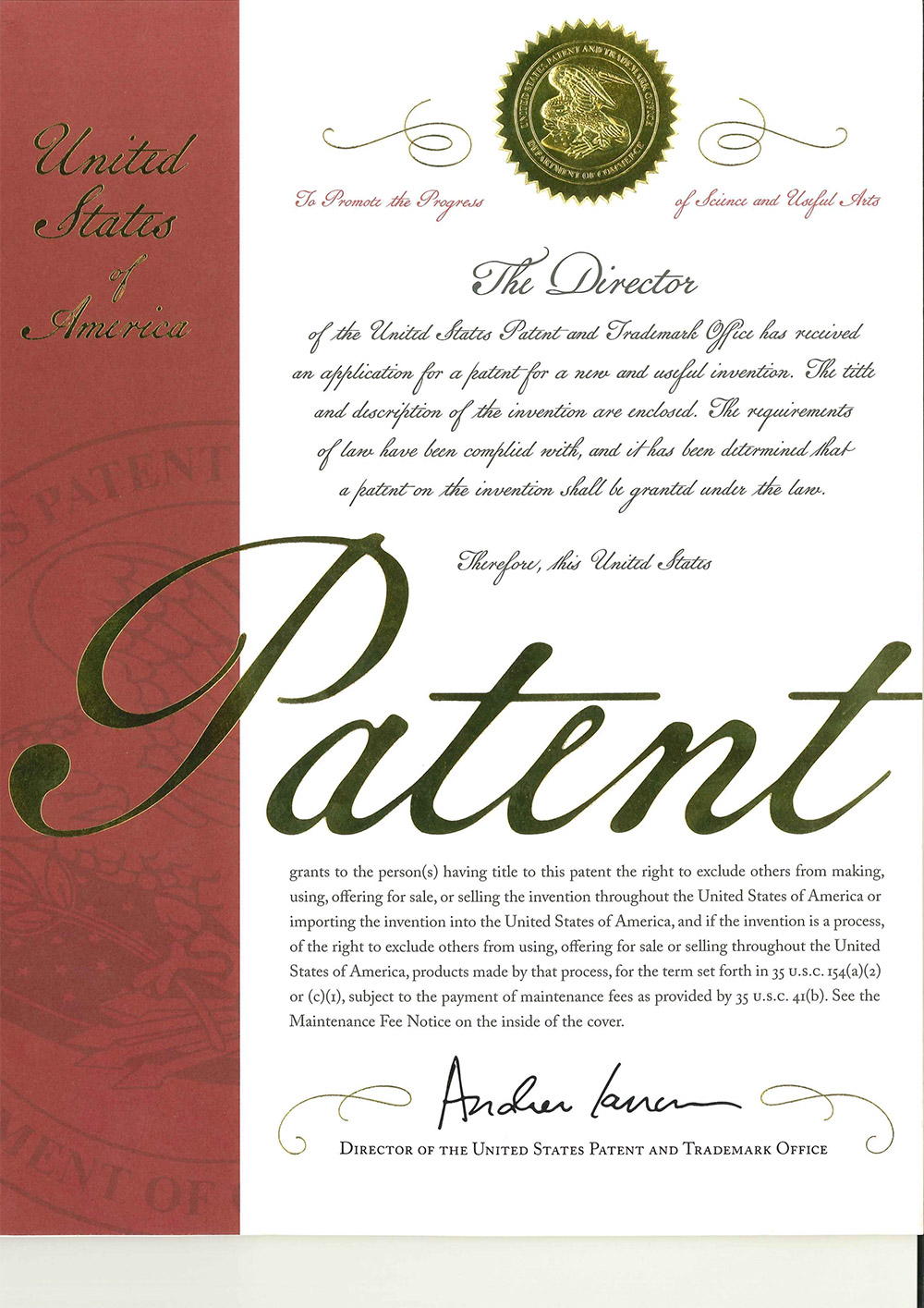 U.S. Patent Certificate